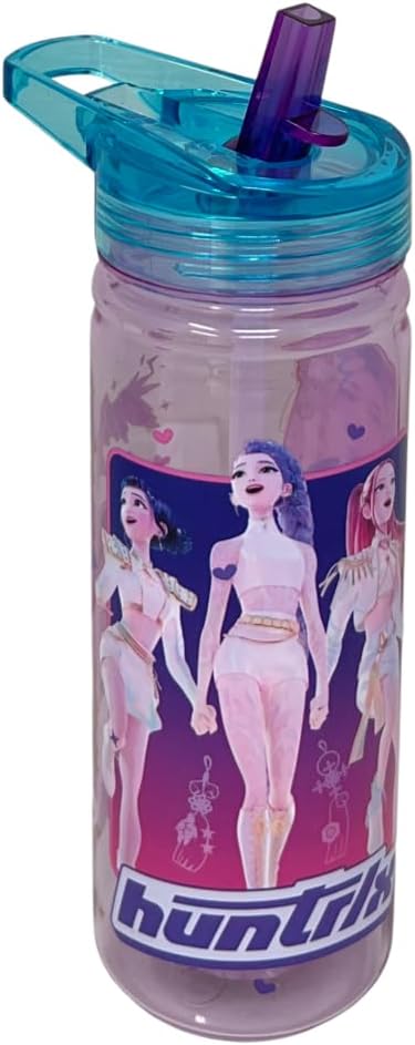 CARTOON Borraccia K-Pop Demon Hunters Huntrix 580 ml in Tritan con Cannuccia Integrata e Beccuccio Ribaltabile Senza BPA Bottiglia Sportiva per Scuola Palestra e Tempo Libero