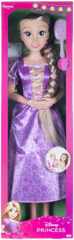 Bambola Disney Princess Rapunzel Playdate 81 cm, prodotto ufficiale Disney, Jakks Pacific, bambola articolata, una spazzola da principessa per pettinare i suoi lunghi capelli dorati