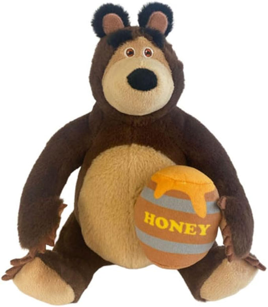 MASHA E ORSO Grande Peluche Orso Seduto con vaso di miele morbido personaggio da collezione ispirato serie TV - altezza 35cm - Colore Marrone