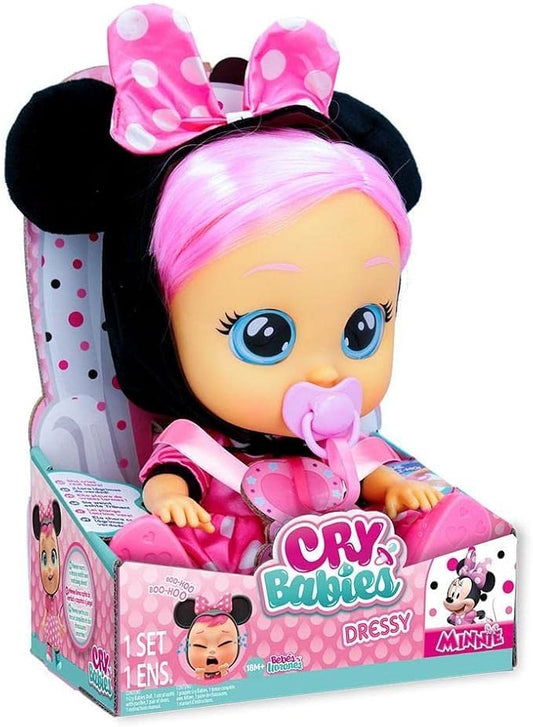Cry Babies Dressy Minnie, Bambola Interattiva che Piange Lacrime Vere con Capelli Da Acconciare, Vestiti Da Indossare e Accessori per Giocare, Giocattolo Per Bambini e Bambine da +18 Mesi