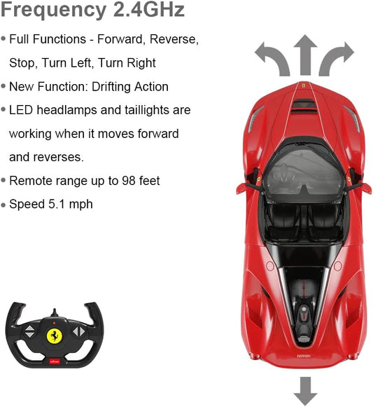 RASTAR - Auto radiocomandata da drifting, modello Ferrari LaFerrari Aperta, in scala 1:14, cabriolet, portiere apribili, luci funzionanti