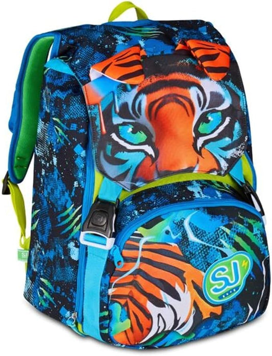 Zaino Scuola Sj Boy Air Tiger Tigre estensibile By Seven per elementare Bambino + 7 penne a scatto e portachiave pailettes