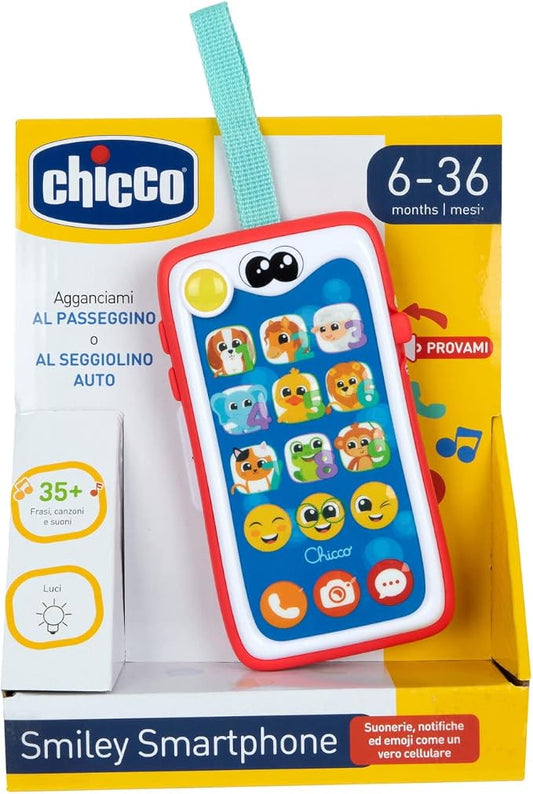 Chicco Smiley Smartphone, Gioco Educativo per Bambini, Giocattolo Parlante e Interattivo, Membrana Touch, Gioco con Luci e Suoni, Laccio per Passeggino e Seggiolino, Giochi Bambini 6 Mesi - 3 Anni