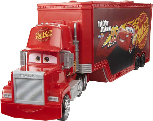 Disney pixar cars – mack trasformabile playset, giocattolo 2 in 1 con camion e officina per la messa a punto, con lanciatore, ponte , giocattolo per bambini 3+ anni