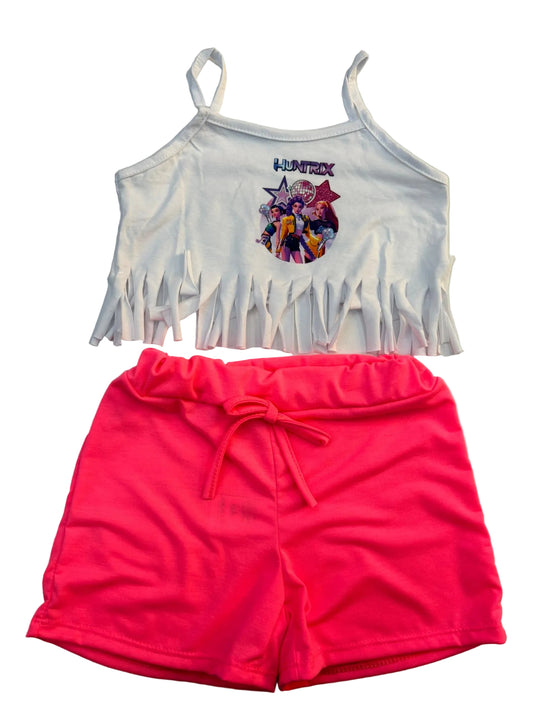 COMPLETO KPOP HUNTRIX FRANGE FLUO FUCSIA