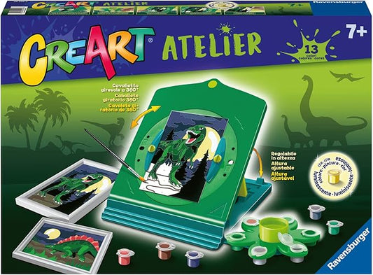 Ravensburger - Creart Atelier Dinosauri | Dipingere con I Numeri Bambini 7 Anni | Lavoretti Creativi per Bambini | Painting By Numbers | Set Pittura con Cavalleto | Regalo Natale
