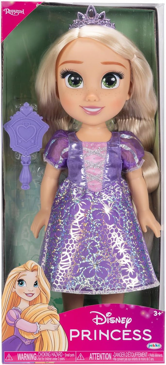 Disney Princess Bambola 38 cm di Rapunzel, con i Suoi Abiti Iconici Arricchiti da Dettagli Glitterati, Tiara Scintillante e Scarpette