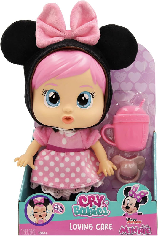 MINNIE MOUSE CRY BABIES Disney MINNIE Bambola bebè Cry Babies Loving Care Disney ispirata, include 3 accessori e piange vere lacrime. Bambini dai 3 anni in su.