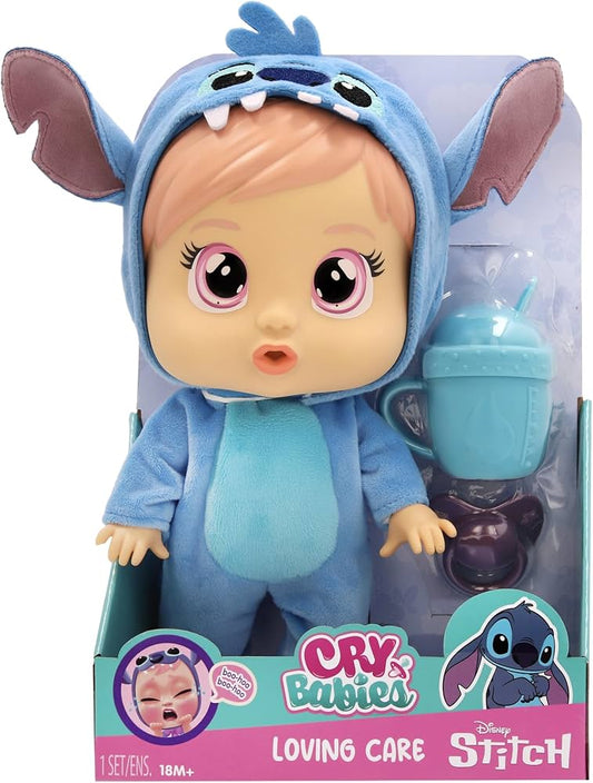 CRY BABIES Disney STITCH Bambola bebè Cry Babies Loving Care ispirato a Stitch, include 3 accessori e piange vere lacrime. Bambini dai 3 anni in su.