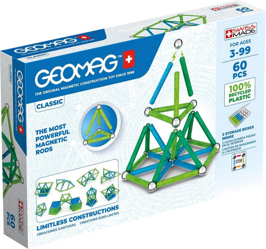 Geomag Classic - 60 Pezzi - Costruzioni Magnetiche per Bambini - Linea Green - 100% Plastica Riciclata