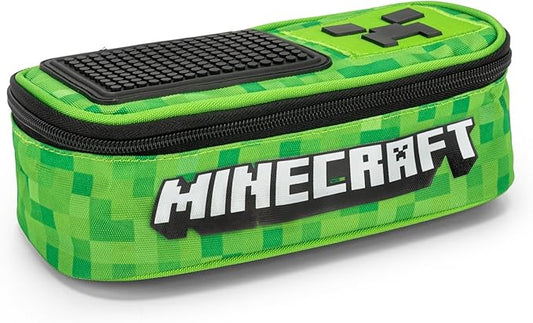 MINECRAFT - Astuccio Scuola Ufficiale Minecraft, Ideale per Riporre la Cancelleria, con Tasca con Zip, Divisorio Interno con Passanti Elastici, 22 x 8H x 11 cm