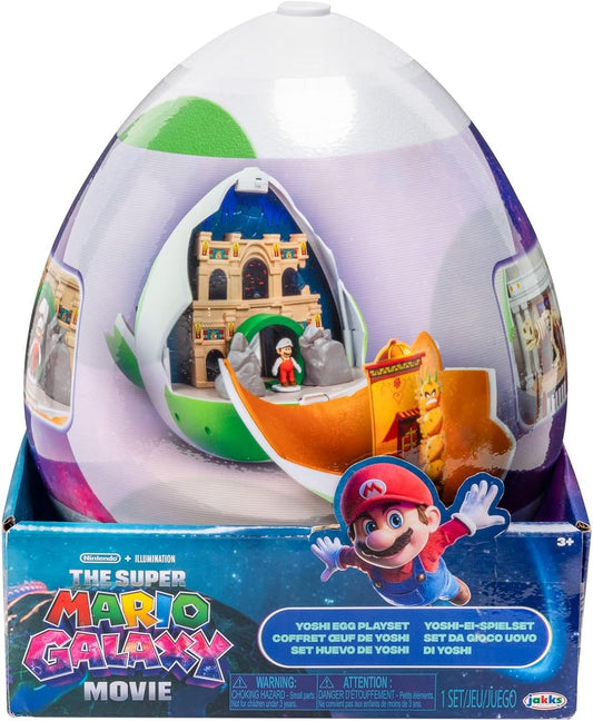 Playset Uovo di Yoshi del film Super Mario Galaxy, 23 cm, con personaggi d'azione da 3,8 cm, con licenza ufficiale Jakks Pacific, include mini figure esclusive, playset, età 3+