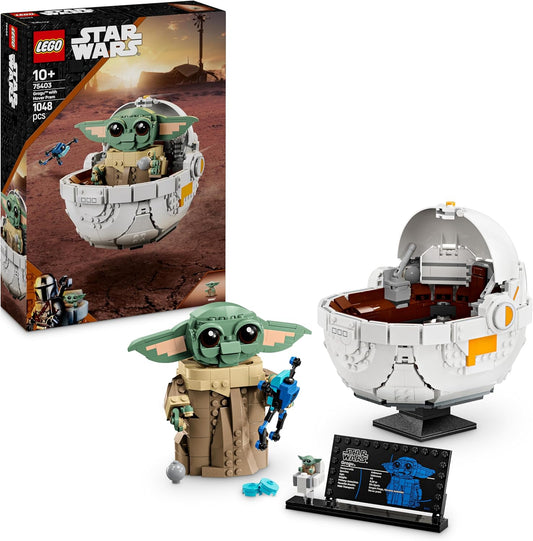 LEGO Star Wars 75403 Grogu e Carrozzina con Rana Sorgan e Minifigure di Grogu, Modellino di 'Baby Yoda' Giocattolo, Idea Regalo da Collezione per Bambini e Bambine da 10 Anni Fan serie TV Mandalorian