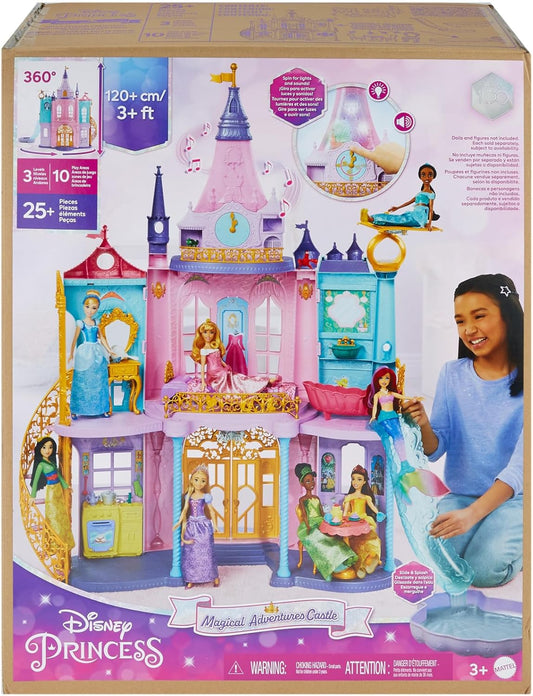 Mattel Disney Princess - Magiche Avventure nel Castello, playset alto 122 cm con 3 livelli e 10 aree di gioco, luci e suoni, 25+ mobili e accessori inclusi, giocattolo per bambini, 3+ anni, HLW29