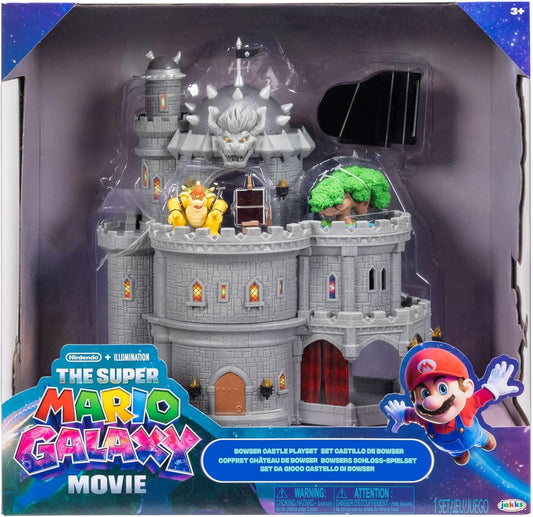 Il playset del Castello di Bowser di Super Mario Galaxy, con licenza ufficiale Jakks Pacific, include una minifigure articolata da 3,8 cm e accessori del personaggio, oltre a dipinti termoattivabili
