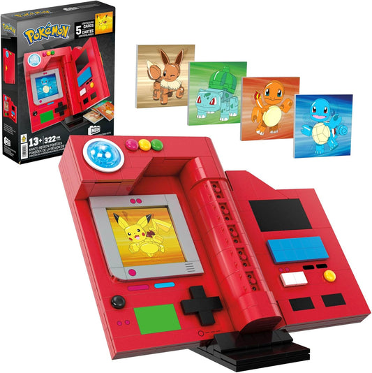 MEGA Pokémon - Pokédex della regione di Kanto, set da costruire con 322 pezzi, display, dettagli luminosi e 5 carte lenticolari di personaggi Pokémon, giocattolo per collezionisti, 13+ anni, HYM37