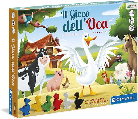Clementoni-Il Gioco dell'Oca, Giochi da Tavolo Classici di Società per Bambini 6+Anni e Tutta la Famiglia, 2-6 Giocatori con Paperelle in Legno 2 Modalità di Gioco Made in Italy, Lingua Italiana 12927