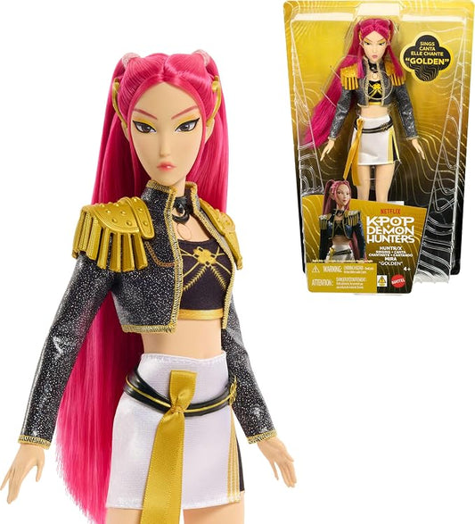 Mattel KPop Demon Hunters - Mira di HUNTR/X, bambola che canta "Golden" e indossa l'iconico outfit della canzone, 5 articolazioni snodabili e look ispirato al film, JRN41