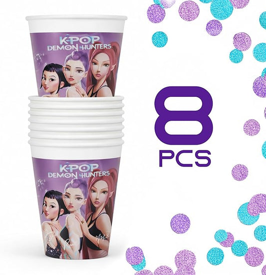 8 Bicchieri K-pop Demon Hunters in Carta 200 ml, Decorazione Festa Compleanno, Bevande, Tavola, per Bambini