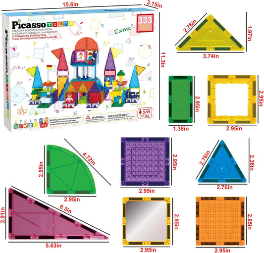 PicassoTiles Set di 333 Piastrelle Magnetiche 3D per Costruzioni