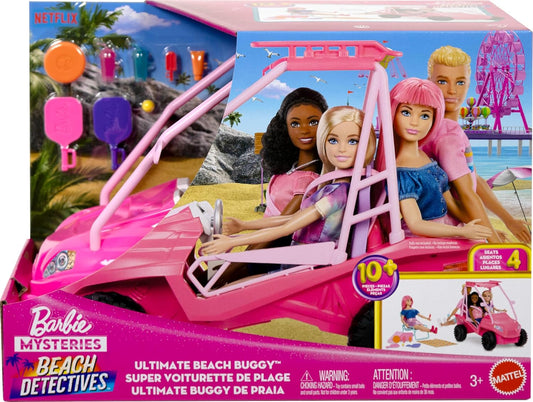 Barbie - Ultimate Beach Buggy, set veicolo con 10 accessori inclusi tra cui sdraio e asciugamano, ispirato alla serie Mysteries: Beach Detectives, giocattolo per bambini, 3+ anni, JFV68