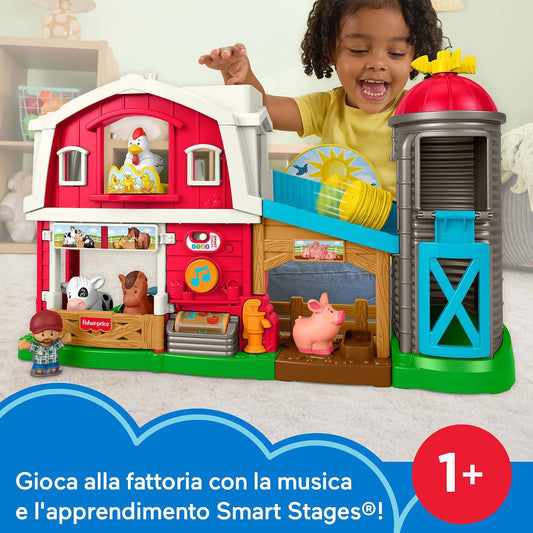 Fisher-Price Little People Fattoria Animali Felici, multilingue | Italiano, spagnolo, portoghese, inglese, playset musicale, 5 personaggi, contenuti Smart...