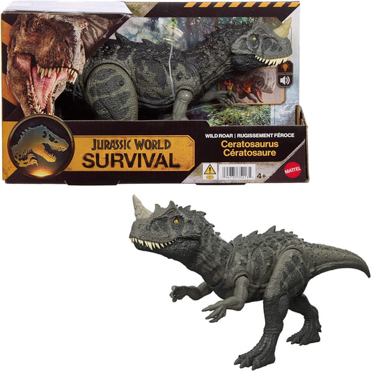 Mattel Jurassic World - Ceratosaurus Ruggito Selvaggio, dinosauro snodabile con mandibola multidirezionale, mossa d'attacco e suoni inclusi, giocattolo...