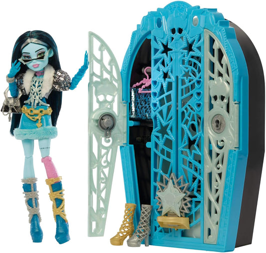 Monster High Segreti da Brivido - Frankie Stein I Misteri di Hauntlywood, bambola con abiti, guardaroba e 19 accessori glamour a sorpresa inclusi, giocattolo per bambini, 4+ anni, JBG81