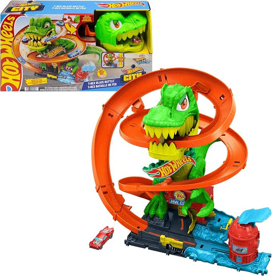 Hot Wheels T-Rex Battaglia Infuocata con macchinina in Scala 1:64
