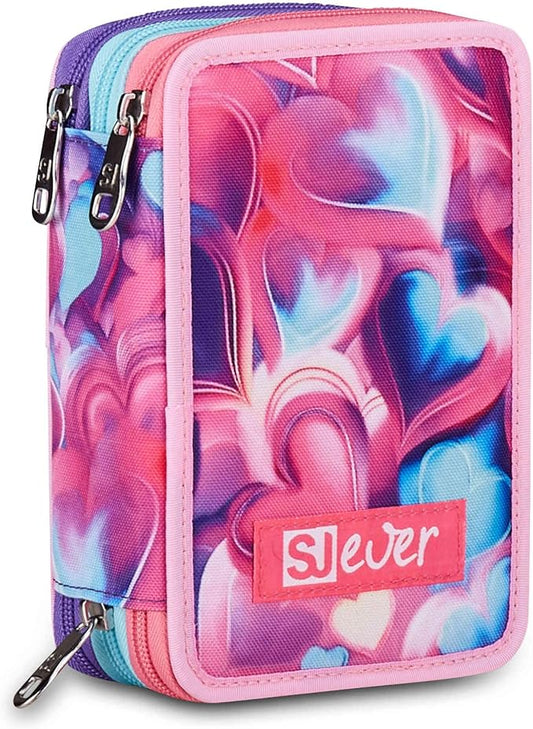 SJ GANG STYLE JAM GANG Astuccio Scuola 3 Zip, Sj Ever Pink Beat, Rosa, Triplo Scomparto, Portapenne Attrezzato, 45 pezzi, Accessori Zaino, Scuola elementare, Bambina