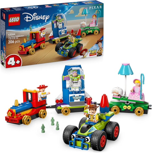 LEGO ǀ Disney e Pixar Toy Story: Treno e Auto RC Celebrativi Giocattolo - con le Minifigure di Woody, Buzz Lightyear, Jessie e Bo Peep -
