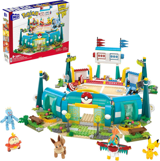 MEGA Pokémon - Palestra Adventure Builder, set Centro Allenamento da costruire con 1101 pezzi, include 5 personaggi snodati e un campo di lotta per i Pokémon, giocattolo per bambini, 8+ anni, HWR82