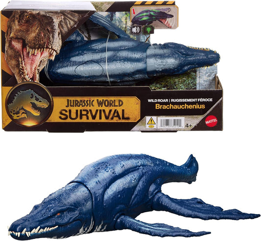 Mattel Jurassic World - Bracauchenio Ruggito Selvaggio, dinosauro snodabile con mandibola multidirezionale, mossa d'attacco e suoni inclusi, giocattolo...