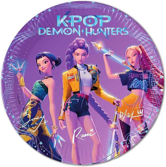 8 Piatti K-pop Demon Hunters in Carta diam. 23 cm, Decorazione Festa Compleanno, Tavola, per Bambini