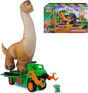 Paw Patrol: The Dino Movie, Megasaurus Dino veicolo con dinosauro giocattolo gonfiabile da 76,2 cm e personaggio Rocky, giocattoli per bambine e bambini in età prescolare dai 3 anni in su