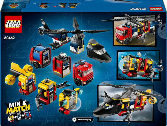 LEGO City 3in1 Helicopter, Fire Truck & Submarine Remix Toy with 3 Minifigures