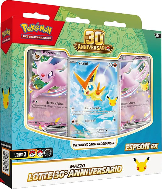 Pokémon: Mazzo Lotte Espeon-ex dell’espansione 30° Anniversario del GCC Pokémon (un mazzo di 60 carte pronto all’uso e accessori), Edizione in Italiano