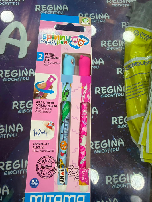 Set 2 Penne Cancellabili Spinny Pen, Punta 0,7 Mitama COLORE BLU INCHIOSTRO
