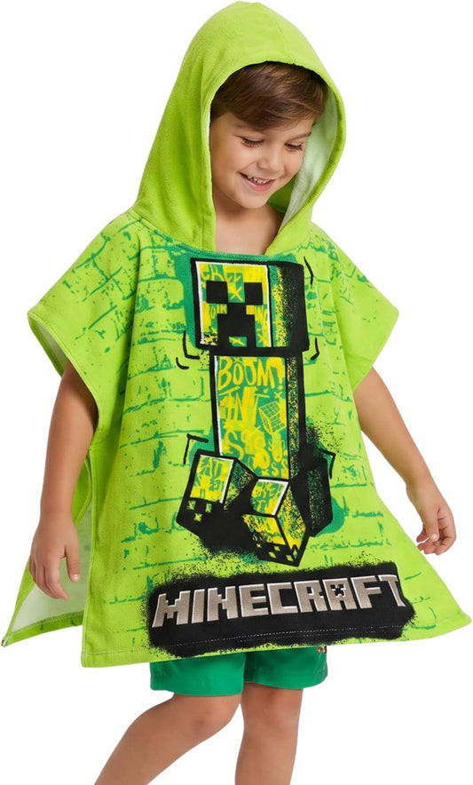 MINECRAFT Poncho da Bambino, Telo Mare, Asciugamano da Bagno con Cappuccio, Asciugamano da Nuoto per Ragazzi