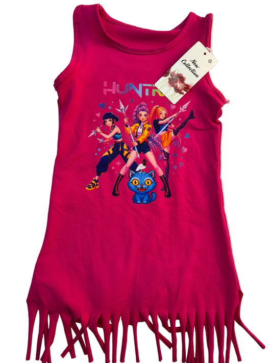 VESTITO KPOP CON FRANGE FUCSIA