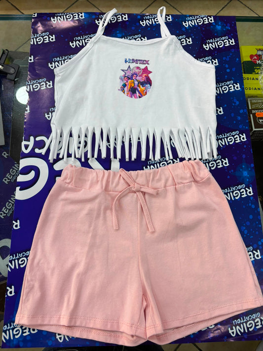 COMPLETO KPOP HUNTRIX FRANGE FLUO FUCSIA -ROSA