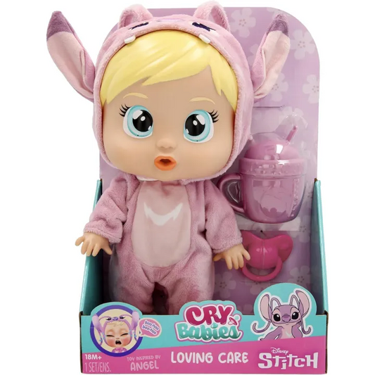 CRY BABIES Disney STITCH Bambola bebè Cry Babies Loving Care ispirato a Stitch, include 3 accessori e piange vere lacrime. Bambini dai 3 anni in su.