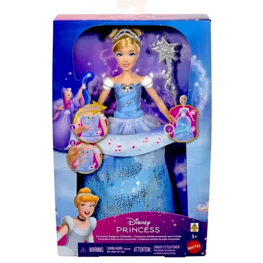 MATTEL PRINCESS CENERENTOLA BALLO INCANTATO, ABITO CON LUCI, BACCHETTA MAGICA CON SUONI