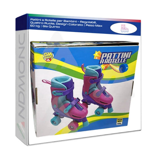 Pattini a Rotelle per Bambini – Regolabili, Quattro Ruote, Design Colorato Peso Max 60 kg
